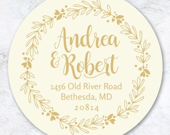Gold Laurel Return Address Sticker | Personalized Return Address Labels | Gift Idea | Wedding, Newlywed, Housewarming Gift