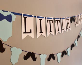Little man baby shower, little man decorations, boy baby shower, prince baby shower, mustache decor, mustache banner, garland, bodysuit
