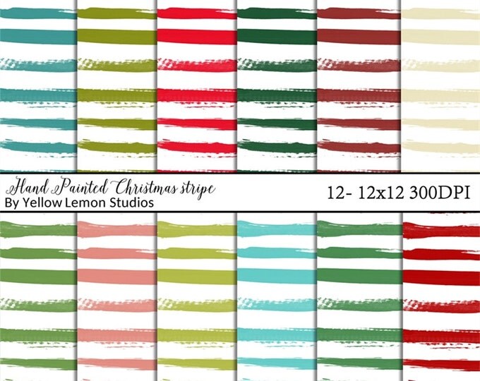 Christmas Papers Hand painted stripes "PAINTED STRIPES" holiday, pink, red, green, blue, painted, trendy, art, printable, cute, paint, digi