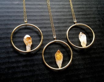 Citrine Necklace Citrine Pendant Citrine Jewelry Loop Necklace Raw Rough Citrine Crystal Necklace Orange Stone Pendant November Birthstone