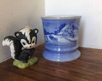 Shaving Mug, Currier & Ives, The Homestead In Winter, Ceramic Mug, Shave Cup, Blue Shave Mug, Vintage Beauty