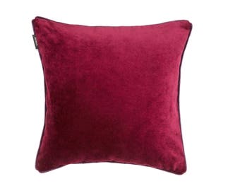 McAlister Textiles Luxury Piped Plain Matt Velvet Cushions, Pillows & Covers - 43cm, 49cm, 60cm, 40cm, 50cm w/ Fillers - Wine Red