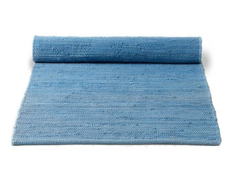 Plain blue Swedish rag rug