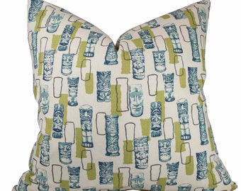 Tiki Totem Pillow Cover - Premier Prints Tikiman Felix Natural - Hawaii Pillow Cover - Made to Order in Over 20 Size with Invisible Zipper