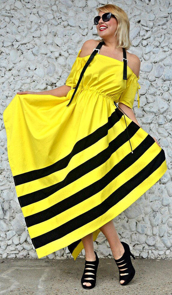 Lemon Yellow Dress Cotton Lemon Yellow Dress with Black