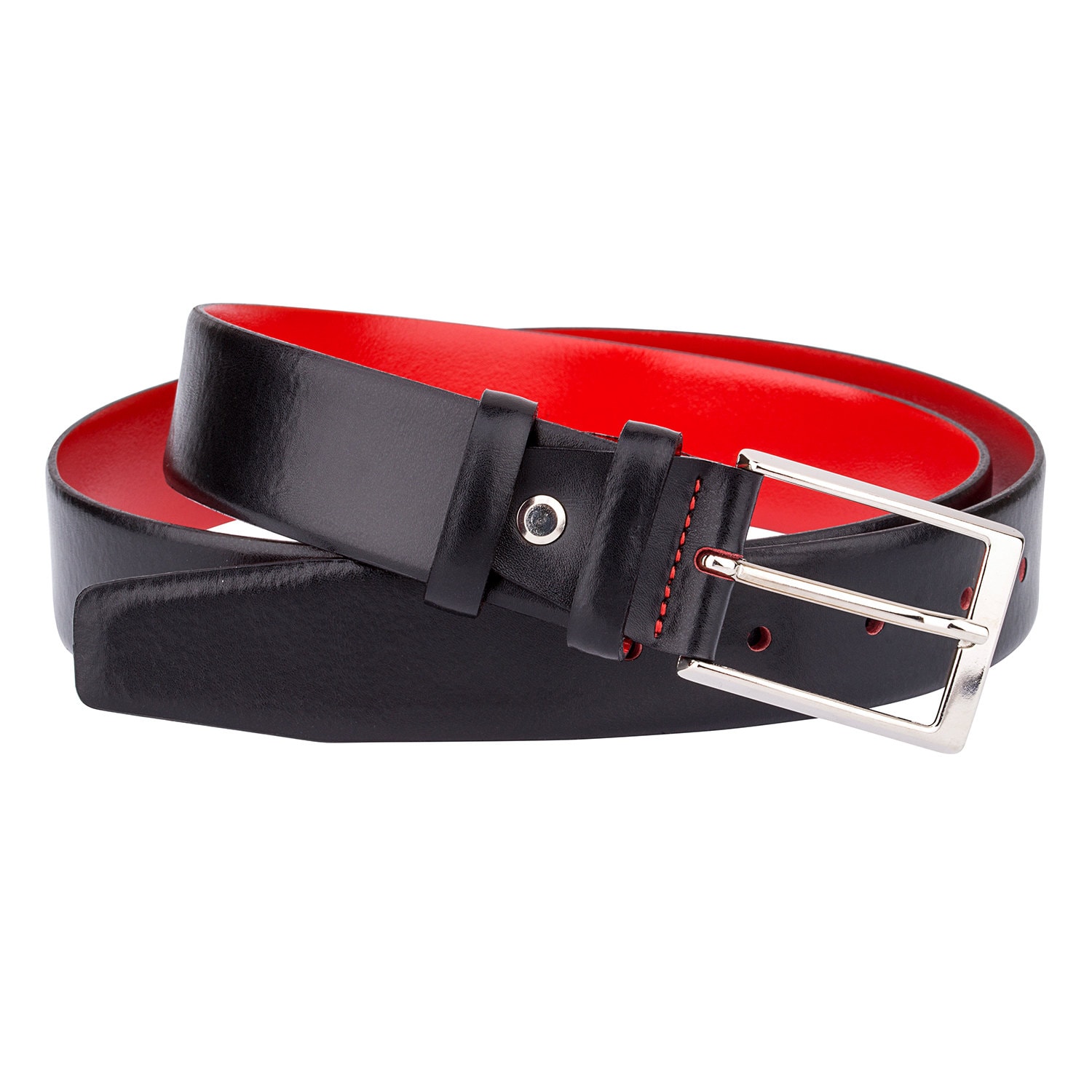 Black leather belt Red mens belts Italian design for Suit