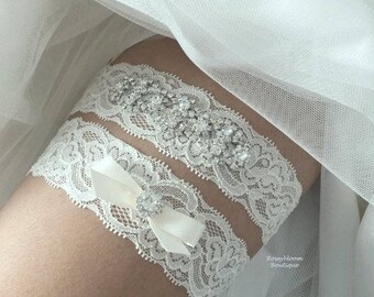 Bridal Garter-Wedding Garter-Rhinestone Garter-Bride Garter-Garter Set-Crystal Garter-White Garter-Bridal Accessories-Teardop Rhinestone