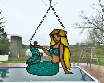 Handmade Stained Glass Mermaid Suncatcher