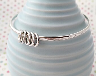 5 Sterling Silver Rings Bangle - 50th birthday gift - 50th birthday gift for her - 50th birthday - silver bangle with rings