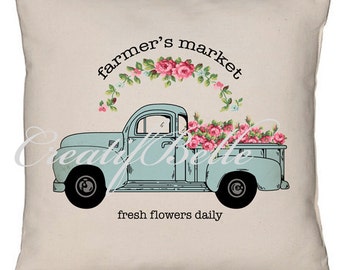 Vintage Aqua Farm Style Flower Truck Instant Digital Download Printable Graphic Transfer 0723 Vintage Aqua Farm Style Flower Truck Instant Digital Download Printable Graphic Transfer 0723