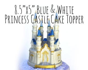 Cinderella Castle Cake Topper, Blue and White Fairytale Castle Cake Topper, Quinceanera Cake Topper, Fairytale Princess Wedding Cake Topper