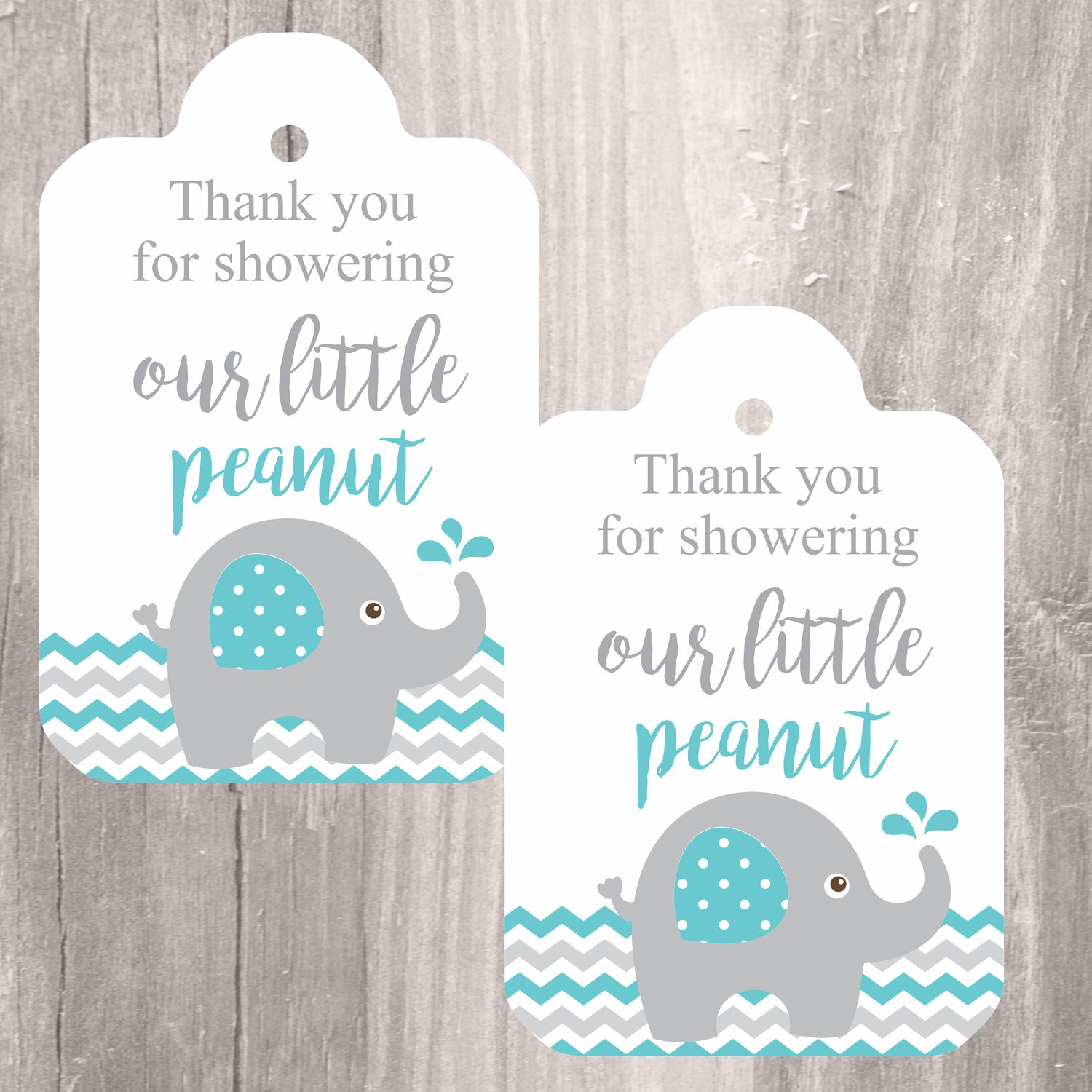 Elephant Printable Tags, Instant Download, Teal Elephant Baby Shower Favor Tags, Little Peanut ...