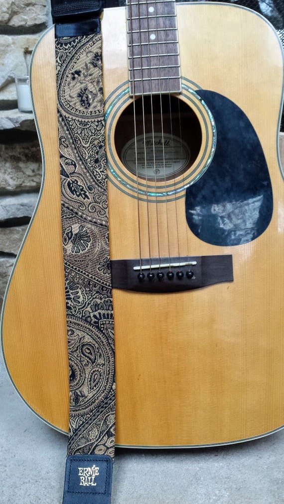 Black and Gold Threaded Guitar Strap Statement Guitar Strap