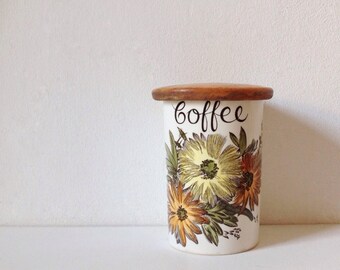 Vintage coffee jar, Crown Devon Fieldings coffee container with wooden lid and floral print