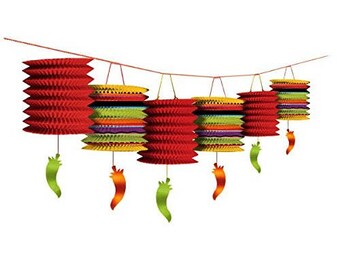 12 Foot Long Colorful Chili Pepper Paper Lantern Garland - Candy Buffet Backdrop Beautiful Fun Fiesta Party Decorations - Cinco de Mayo!