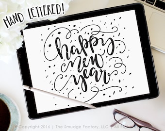 Happy New Year SVG Confetti Cut File, 2017, New Year's Eve, Silhouette Cricut Cutting File, Hand Lettered Download, Graphic Overlay