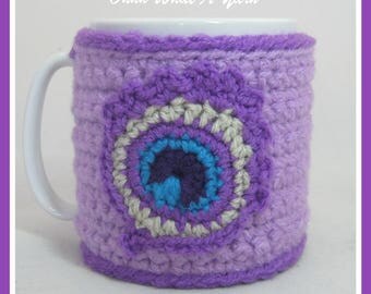 Crochet, crocheted, peacock, peacock feather mug cozy, mug hug, mug cover, mug warmer, crochet mug cosy