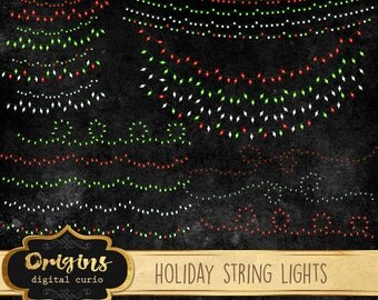70% OFF Holiday String Lights Vectors, Christmas lights clipart, string lights clip art, PNG & EPS graphics instant download commercial use