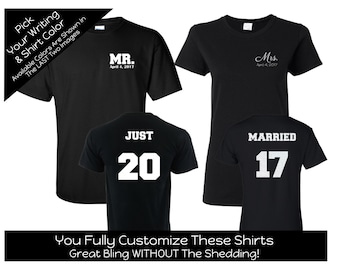 Just Married Year - Solid Number - Mr. and Mrs. Shirt Set - Customize the Date and Colors- Honeymoon Shirts - Wedding Gift - Shower Gift