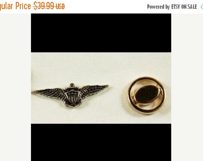Storewide 25% Off SALE Vintage Pair Of Eclectic Gold Tone & Silver Tone Air Force Style Designer Tie Tacks Featuring Unique Designs