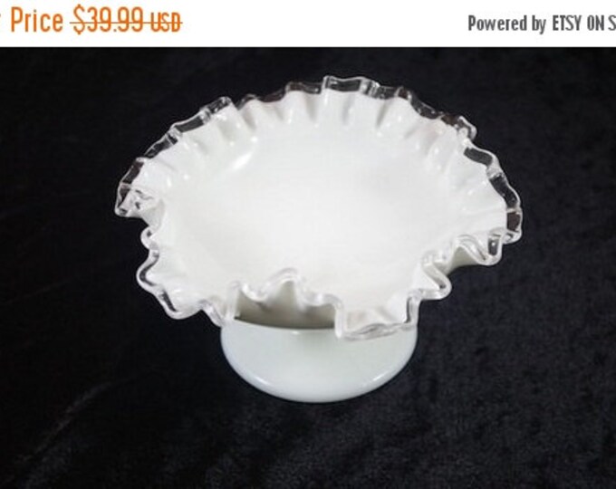 Storewide 25% Off SALE Vintage White (Milk Glass) 7" Tall Fenton Silver Crest Compote