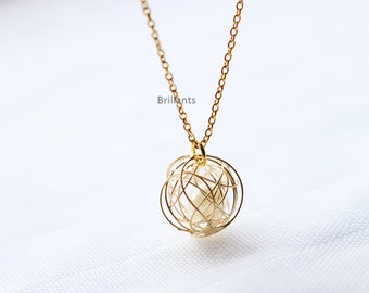 Love Knot Necklace, Tangle Knot, Wired pearl necklace in gold, Bridesmaid jewelry, Everyday necklace, Wedding necklace