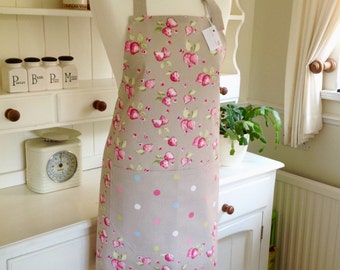 Taupe Strawberries Ladies' Apron, Strawberries Apron, Women's Apron, Taupe Dotty Apron,