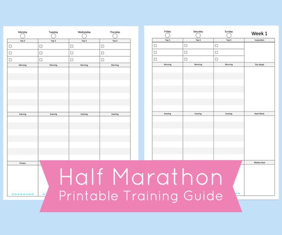 Half Marathon Training Guide Weekly Planner Printable