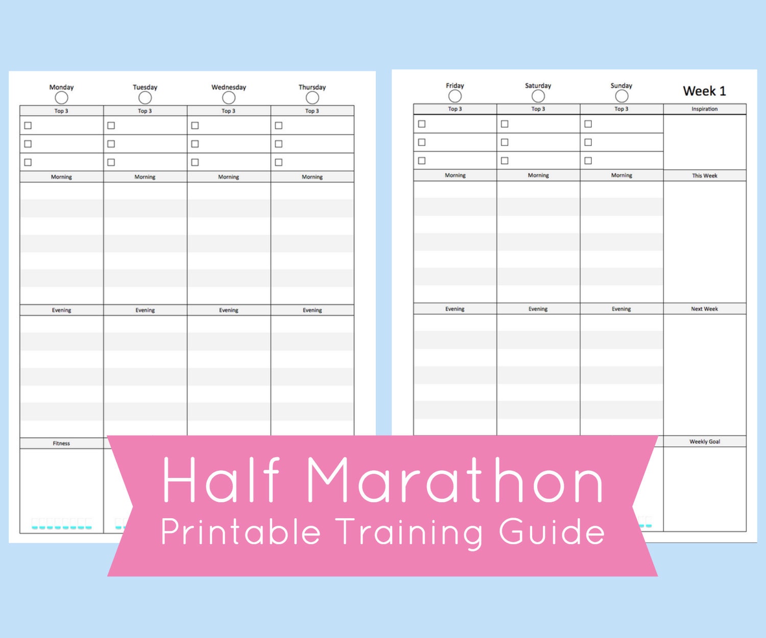 Half Marathon Training Guide Weekly Planner Printable