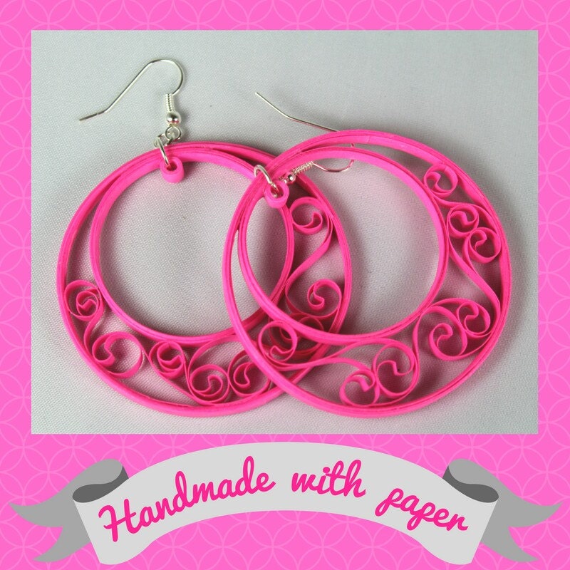 Paper Quilled Red Hoop Earrings paper quilled jewelry paper