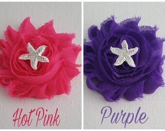 Starfish Hair Clips - Hot Pink Mermaid Hair Clip - Purple Mermaid Cake Smash - Rhinestone Starfish Clip - Beach Bridal Clip - Flower Girl