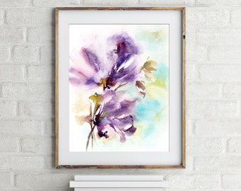 Abstract Flowers Watercolor Painting Art Print by CanotStopPrints