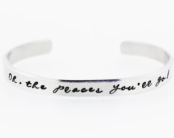 Oh The Places You'll Go! Aluminium Cuff Bracelet - Hand Stamped Graduation Gift | Graduation gift for her | Class of 2016 Gift
