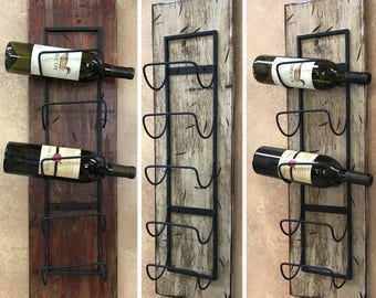 WINE RACK Wall Wood 5 Bottle Holder with Metal Home Decor Distressed Sturdy Kitchen Bar Wine Bath Towels Room Rustic Antique Red Cream White
