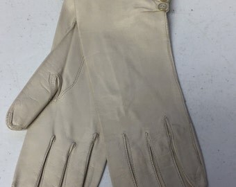 Vintage Ivory Women's Evening Dress Gloves Caress by Superb Size 7 Buttons at Wrist Washable Soft Pliable