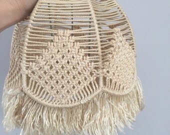 Vintage Macrame Lamp Shade • Boho Fringe Shade •