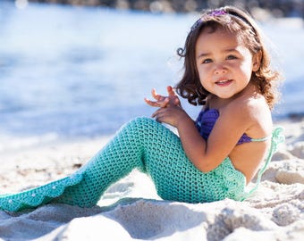 Crochet Mermaid tail with Top and Starfish headband, 3 PC Crochet mermaid tail for babies and toddlers, Crochet Mermaid tail photo prop,