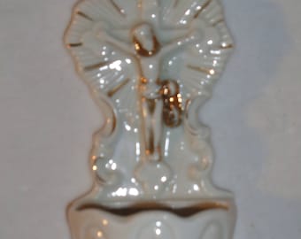 Vintage HOLY WATER FONT - Religious Holy Water - Stoup- French Holy Water Font