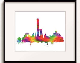 Bologna Skyline, Watercolor Art Print (262)Bologna Cityscape,Bologna, Italy Art Print,Bologna Art Print, Bologna Poster, Abstract Art Print