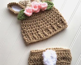 Crochet deer hat, crochet baby deer hat, deer antler hat and diaper cover, deer antler beanie, baby girl deer hat, newborn deer hat.