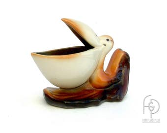 Mid Century Ceramic Pelican Dresser Caddy