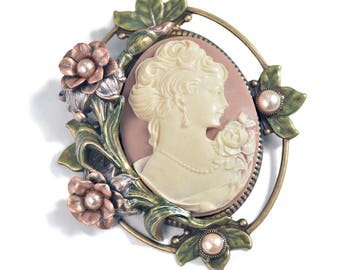 Cameo Brooch, Cameo Pin, Cameo Jewelry, Bridal Jewelry, Mother of the Bride, Victorian Pin, Victorian Bridal Pin, Wedidng Brooch P429
