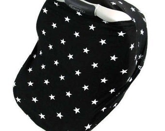 Black Carseat Canopy, Black Stars Baby Car Seat Cover, Stretchy Car Seat Cover, Stretchy Carseat Cover, Nursing Cover, Carseat Canopy