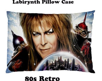 Labyrinth Pillow Case, pillow, bedding, bedrrom, glam rock, seventies, music, glam, music, 80s, films