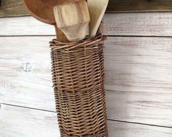 Willow Hanging Basket - Tube Shape, Utensil Holder Hanging Basket, Farmhouse Basket, Farmhouse Kitchen