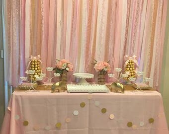 Backdrop - Gold white pink photoshoot, first birthday, fabric backdrop, bridal shower backdrop