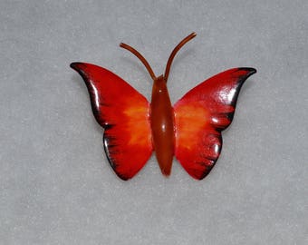 Signed Original by Robert Tiny Vintage Red Orange Butterfly with Antennae Brooch or Pin Perfect!
