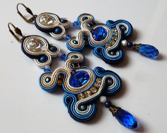 Soutache de d'oreilles Boho Chic Soutache pendientes Swarovski elegante etno Glamour largo Ohrringe Soutache Boucles Orecchini Soutache