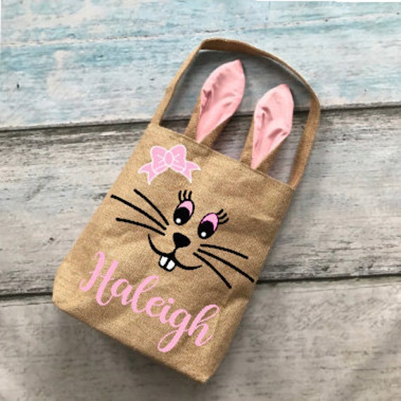 Easter Basket Burlap Easter Bunny Bag Personalized Bunny