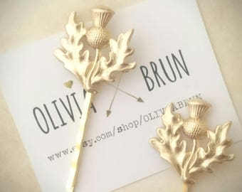2 Scottish Thistle Hair Pins Leaf Bobby Pins Leaf Hair Clips Wedding Hair Pins Bridal Hair Accessories Scottish Wedding Scottish Jewelry
